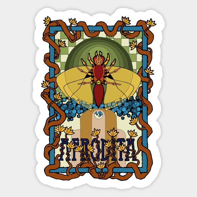 Afrodita, elaborate design of leaves, bubbles and squares. Sticker by VincentRussellArt